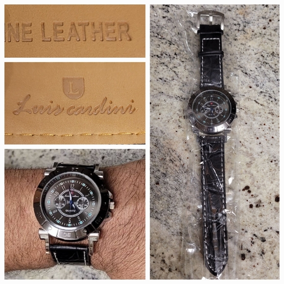 Luis Cardini | Leather Band Quartz Watch Black & Silver - Picture 16 of 16